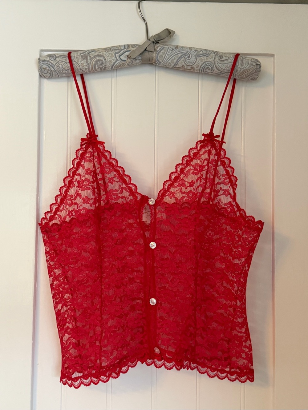 Red Lace Button-Front Camisole